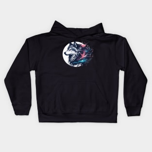 Wolf and moon artwork Kids Hoodie